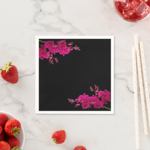 Fuchsia Orchids on Black-Wedding- Napkin