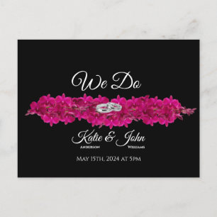 Fuchsia Orchids on Black-Wedding RSVP- Invitation Postcard