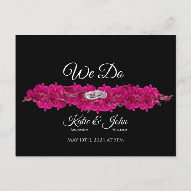 Fuchsia Orchids on Black-Wedding RSVP- Invitation Postcard (Front)
