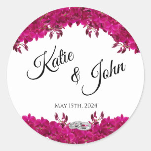 Fuchsia Orchids on White-Wedding- Classic Round Sticker