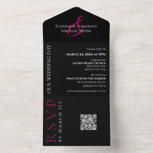 Fuchsia Orchids Wedding All in One Wedding Invite