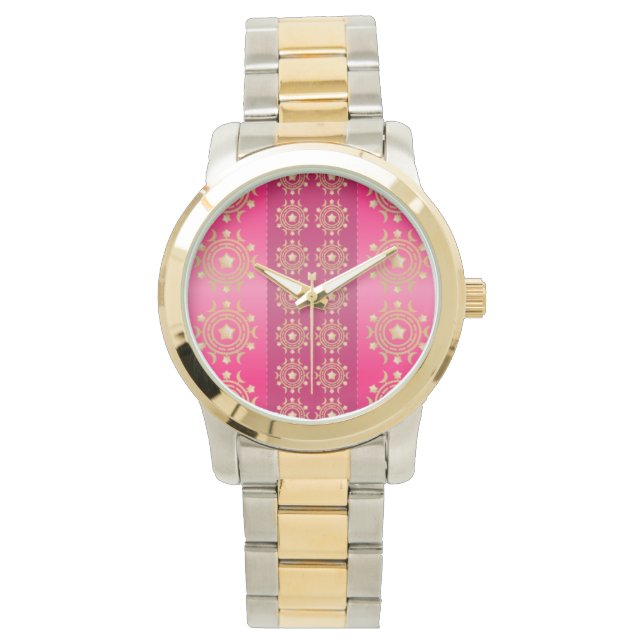 Fuchsia Oriental Mandala Pattern Watch (Front)