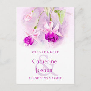 Fuchsia painted flower purple save the date card