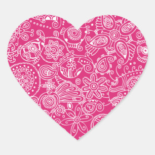Fuchsia Paisley Heart Sticker