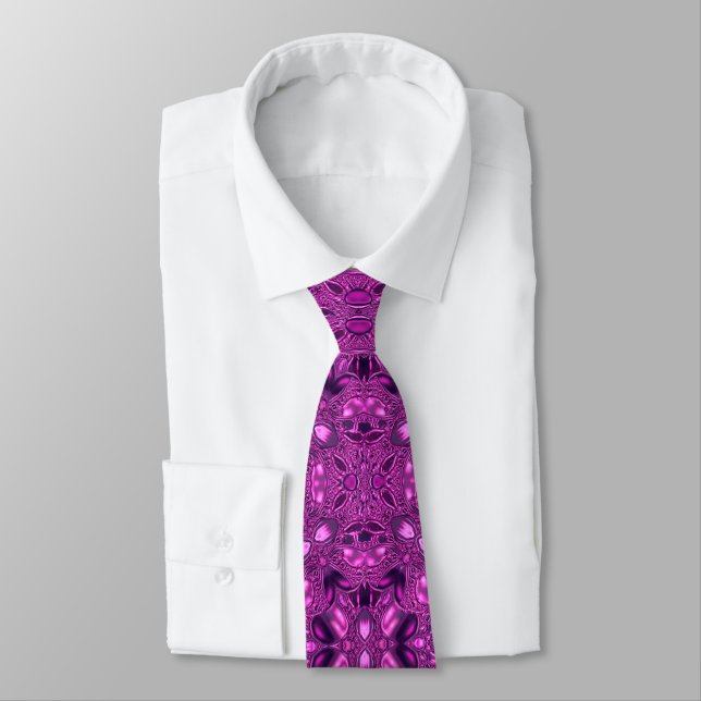 Fuchsia Patterns Tie (Tied)
