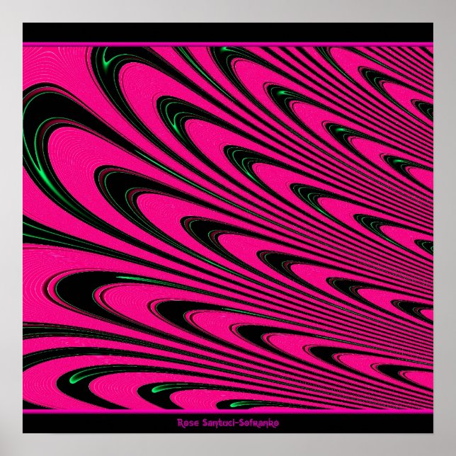 Fuchsia Peacock Feathers Fractal Poster (Front)