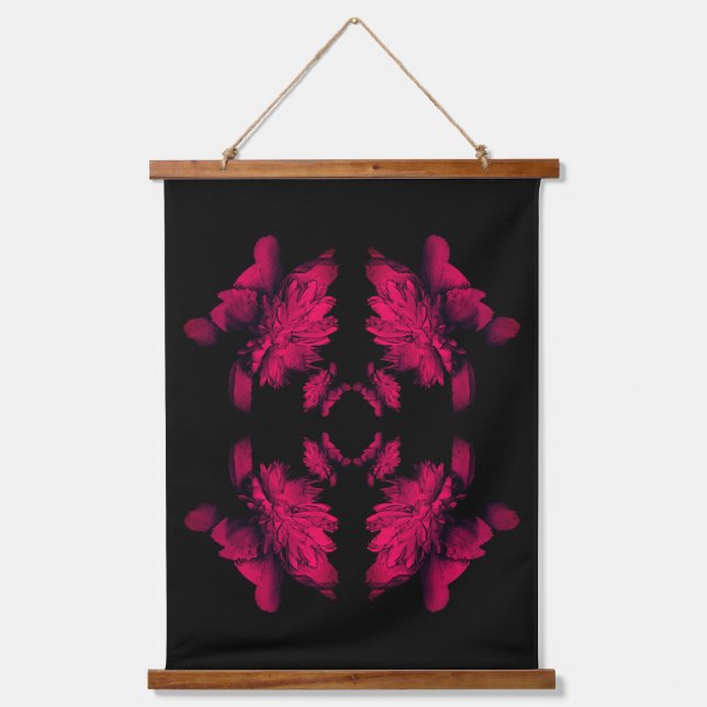 Fuchsia Peony Abstract Floral Art Hanging Tapestry (Front)