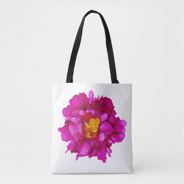 Fuchsia Peony hand painted tote (Front)