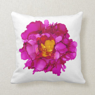 Fuchsia peony hand painted--white/fuchsia throw pillow