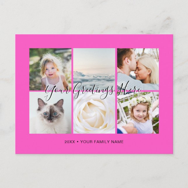 Fuchsia Personalized 6 photos Universal Greetings Postcard (Front)