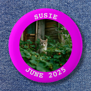 Fuchsia Personalized Round Photo Frame 2 Inch Round Button