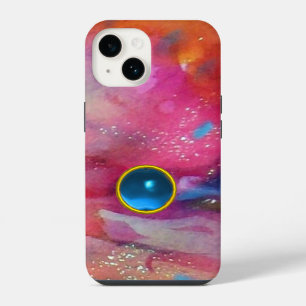 FUCHSIA PINK ABSTRACT Blue Sapphire Gemstone iPhone 14 Case