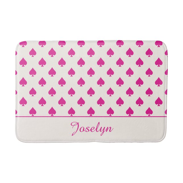 Fuchsia Pink Ace of Spades Pattern with Name Fancy Bath Mat (Front)