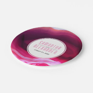 Fuchsia pink agate geode modern wedding paper plate