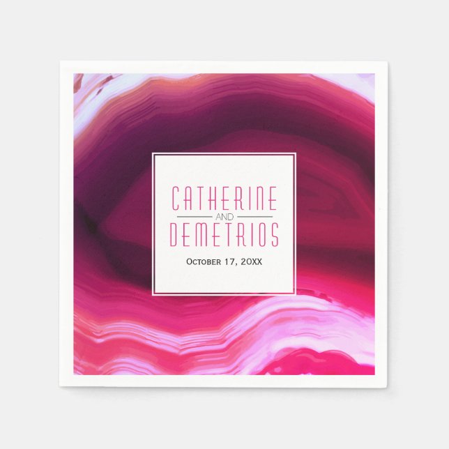 Fuchsia pink agate slice geode modern wedding napkin (Front)