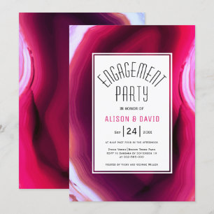 Fuchsia pink agate slice wedding engagement party invitation
