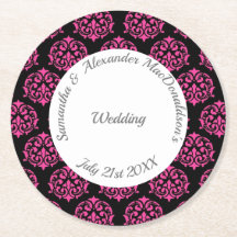 Fuchsia pink and black damask wedding