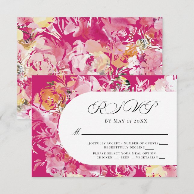 Fuchsia Pink and Blush Watercolor Flower Arch RSVP (Front/Back)