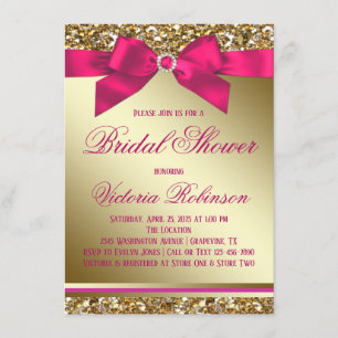Fuchsia Pink and Gold Bridal Shower Invitation
