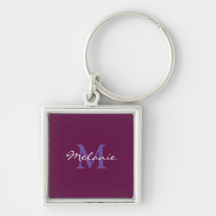 Fuchsia Pink and Lavender Personalized Monogram Keychain