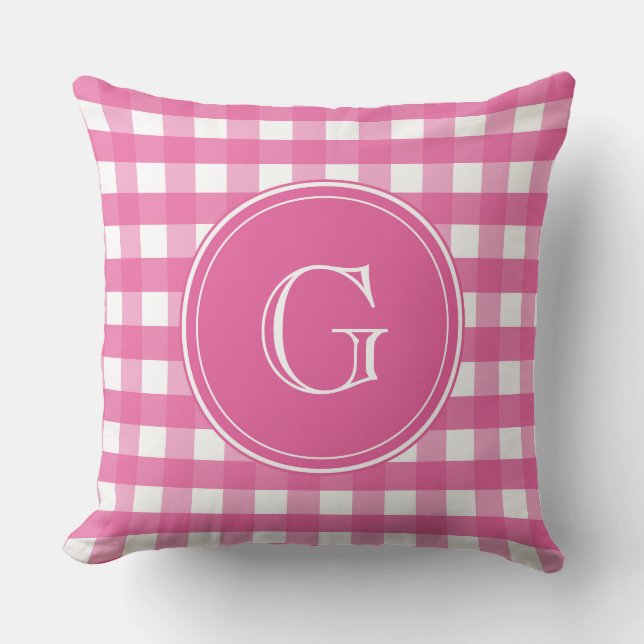 Fuchsia Pink and White Throw Pillow (Front)