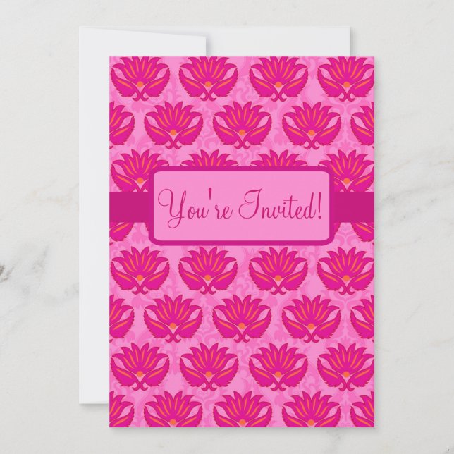 Fuchsia Pink Art Nouveau Damask Party Event Invitation (Front)