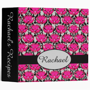 Fuchsia Pink Black Grey Damask Personalized Album Binder
