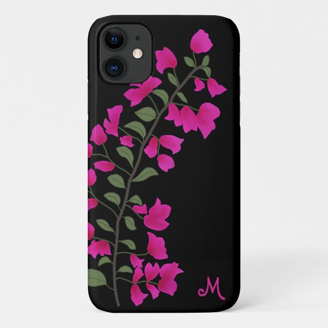 Fuchsia Pink Bougainvillea Monogram Phone Case (Back)