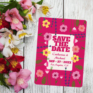 Fuchsia Pink Bright & Bold Colourful Floral QR Cod Save The Date