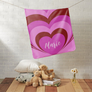 Fuchsia Pink Brown Vibrant Heart Personalized Name Baby Blanket