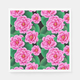 Fuchsia Pink Camellias and Jade Green Leaves Napkin