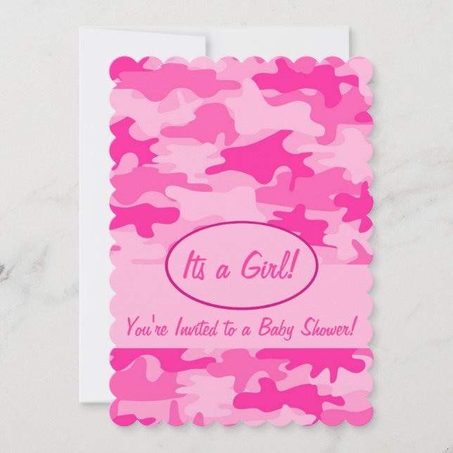 Fuchsia Pink Camo Camouflage Baby Shower Invitation (Front)