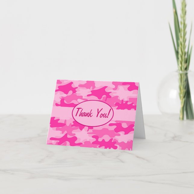 Fuchsia Pink Camo Camouflage Thank You Custom Card (Front)