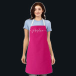 Fuchsia Pink Chic Elegant script Name Apron<br><div class="desc">She'll love a personalized apron as she bakes those goodies,  cooks delicious dishes or work with her plants. A perfect gift to encourage her talents. White script for the name with long-tail embellishments on Fuchsia pink.</div>