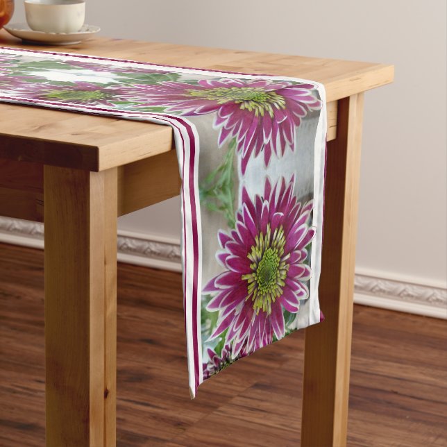Fuchsia Pink Chrysanthemums Collage Table Runner (In Situ)