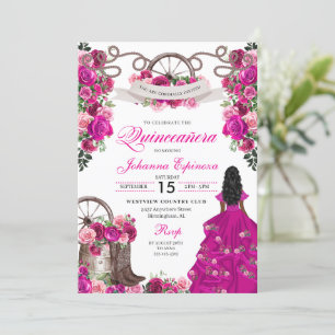 Fuchsia Pink Cowgirl Western Charro Quinceanera Invitation