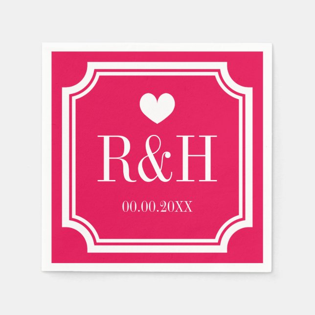 Fuchsia pink custom monogrammed wedding party napkin (Front)