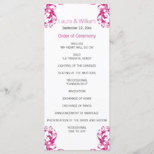 Fuchsia Pink Damask Wedding Program