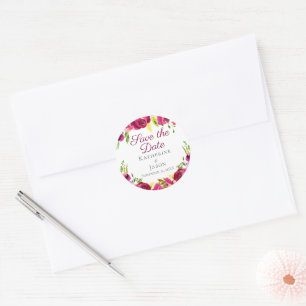 Fuchsia Pink Floral Garden Save the Date Classic Round Sticker