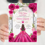 Fuchsia Pink Floral Mis Quince 15 Anos Quinceañera Invitation<br><div class="desc">Quinceañera Fuchsia Floral Silver Crown Invitation
Mis Quince 15 Anos,  16th Birthday, </div>