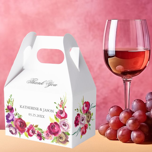 Fuchsia Pink Floral Romantic Rose Garden Wedding Favor Box (Creator Uploaded)