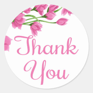Fuchsia Pink Floral Thank You Flowers Classic Round Sticker