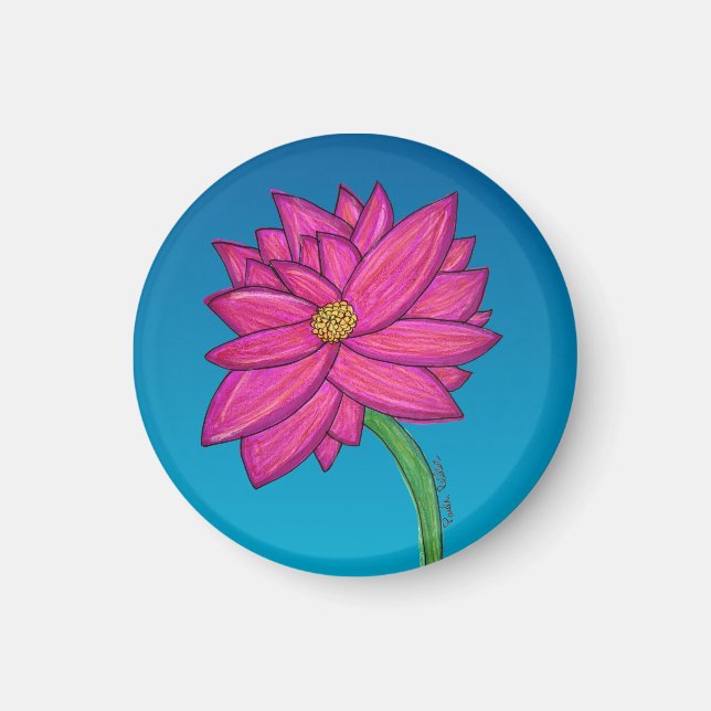 Fuchsia Pink Flower with blue background Magnet (Front)
