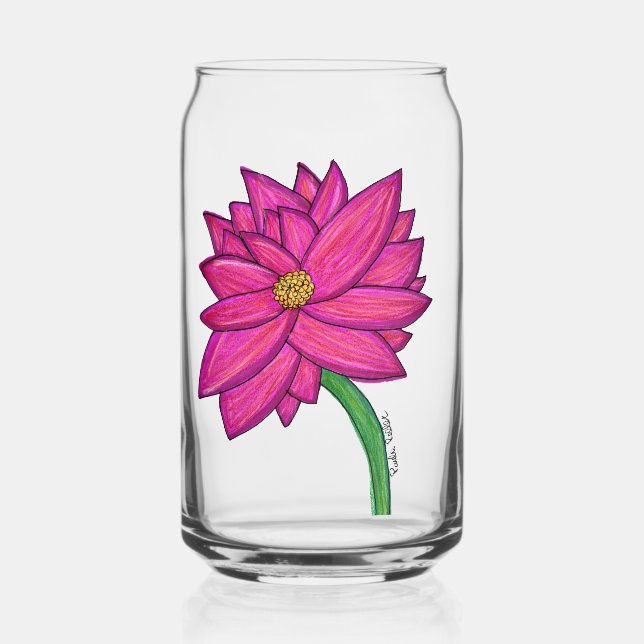 Fuchsia Pink Flower with blue background Tote Can Glass (Front)