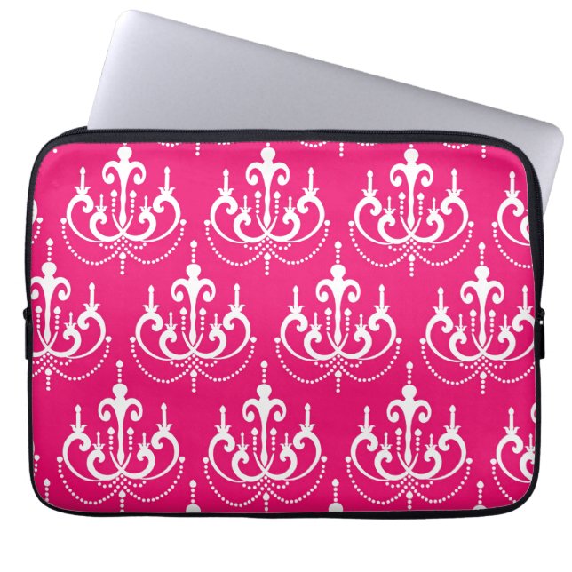 FUCHSIA PINK GIRLY CHANDELIER PATTERN LAPTOP SLEEVE (Front)