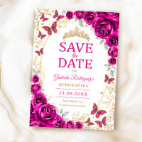 Fuchsia Pink Gold Floral Quinceanera