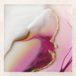 Fuchsia Pink Gold Infusion Glass Coaster