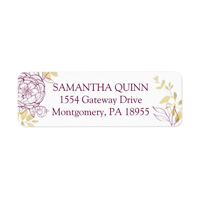 Fuchsia Pink & Gold Peony Floral Return Address (Front)