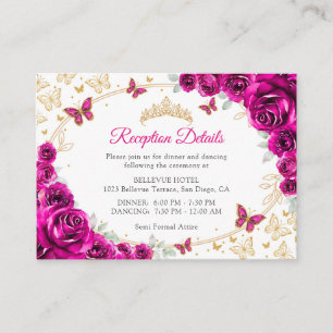 Fuchsia Pink Gold Quinceanera Reception Details Enclosure Card