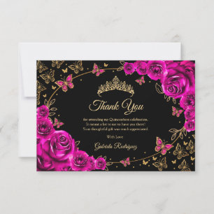 Fuchsia Pink Gold Quinceanera Thank You Card